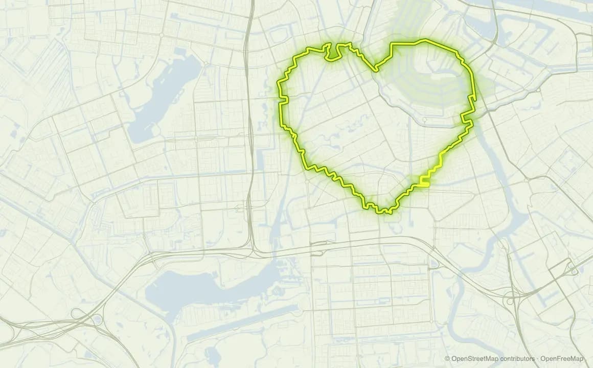 A sketched heart snapped to the streets of Amsterdam