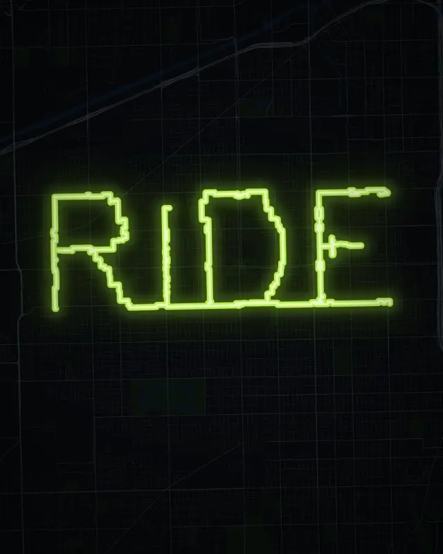 The word RIDE as a GPS art route on Chicago's South Side street grid